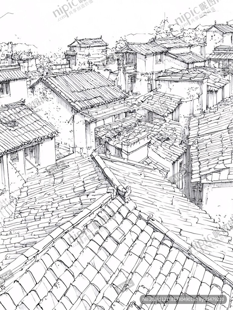 纳西族建筑线稿