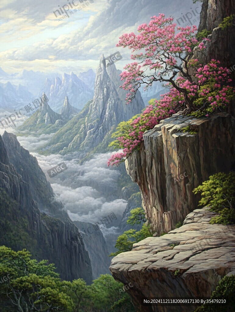 迎客松油画