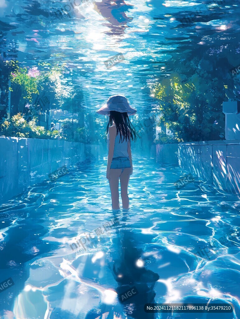 游泳池海边美女潜水