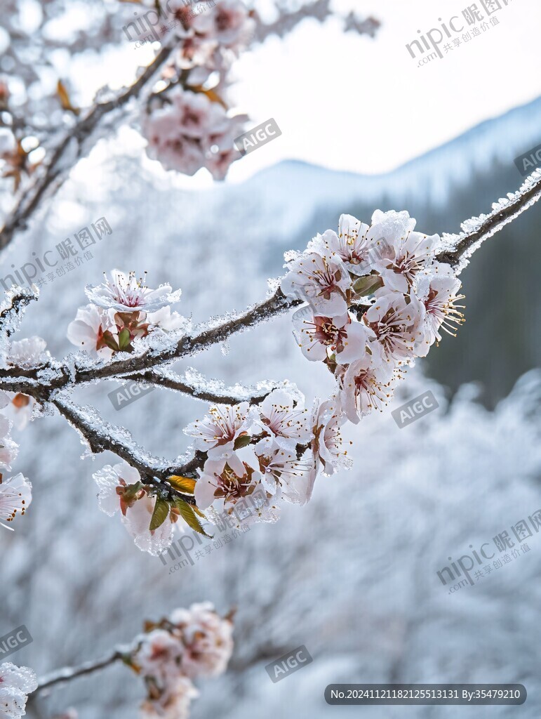 雪压杏花