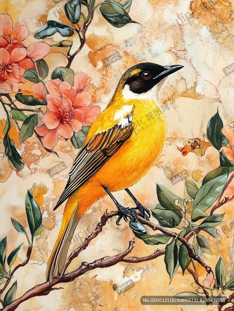 欧式手绘花鸟