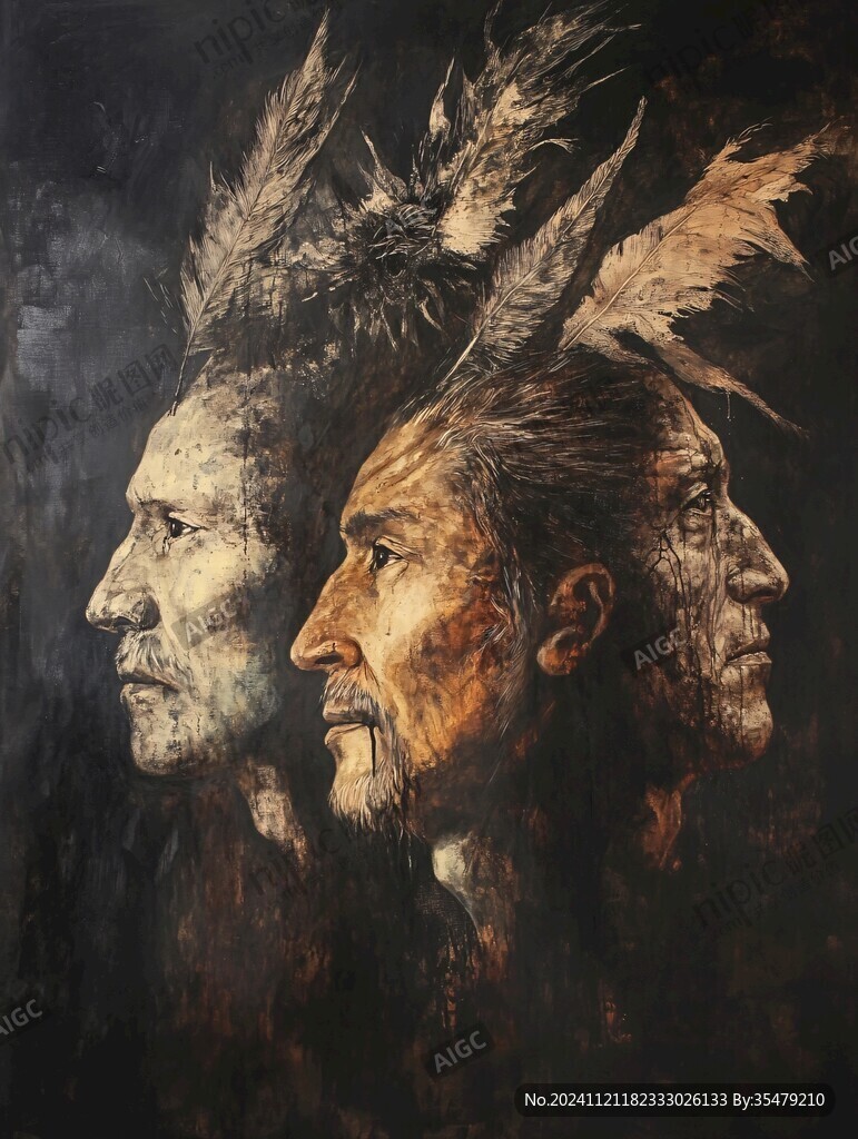 印第安人物油画