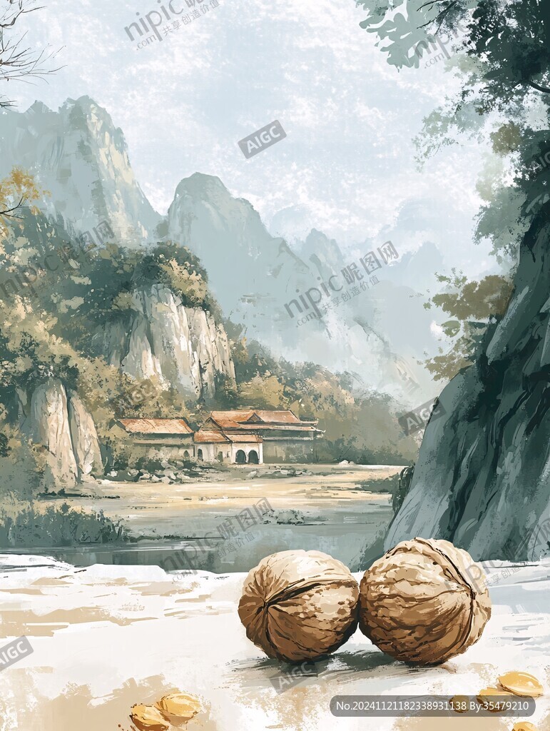 山核桃果园插画
