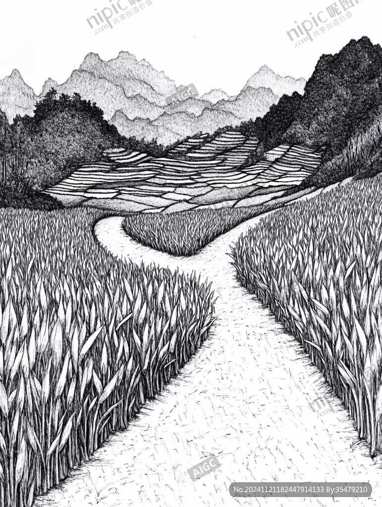 梯田黑白画