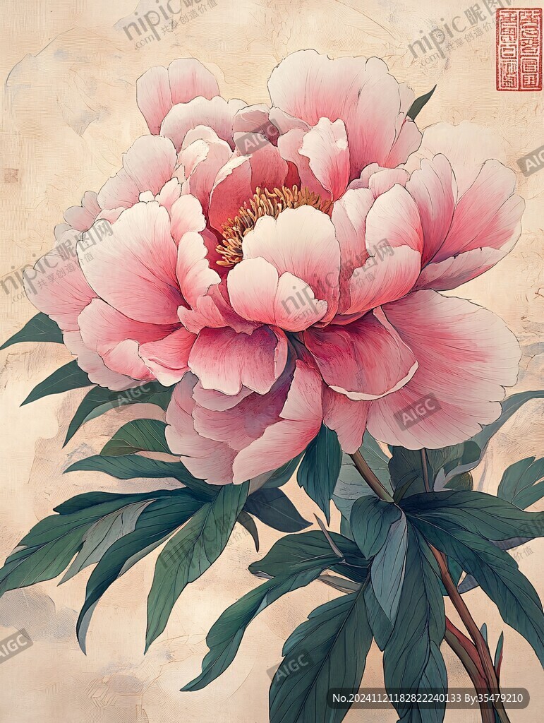 工笔芍药花