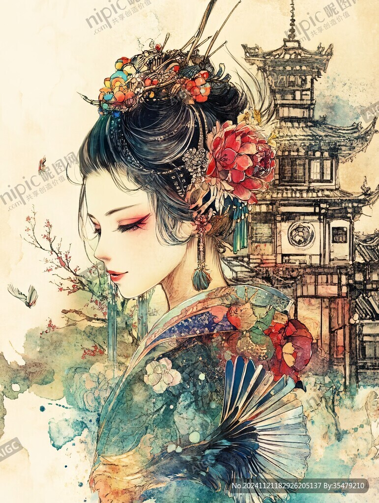 唯美古风水彩
