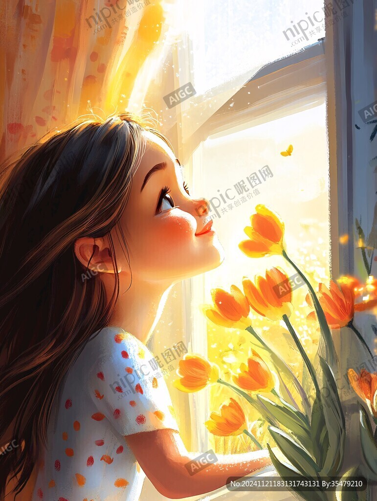 午后的小女孩插画
