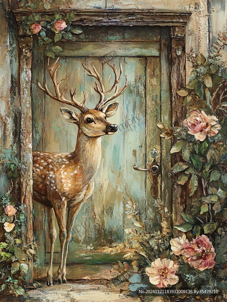 梅花鹿油画