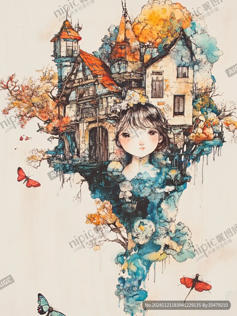 文艺梦境小女孩手绘