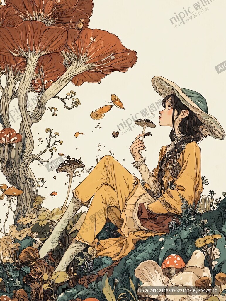 鸡油菌插画手绘