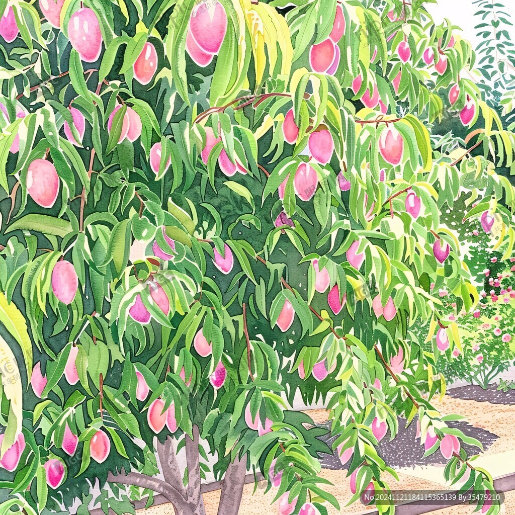 桃子果园插画
