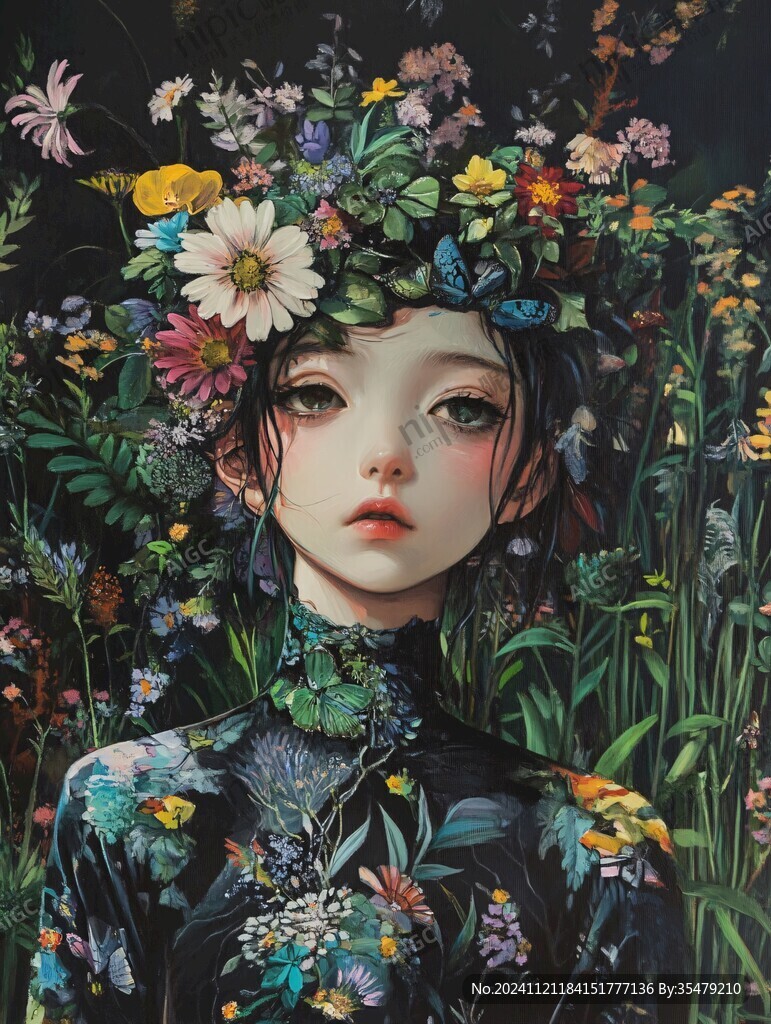 场景插画植物少女