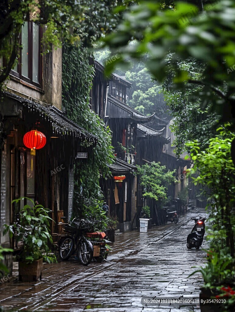 雨中古街