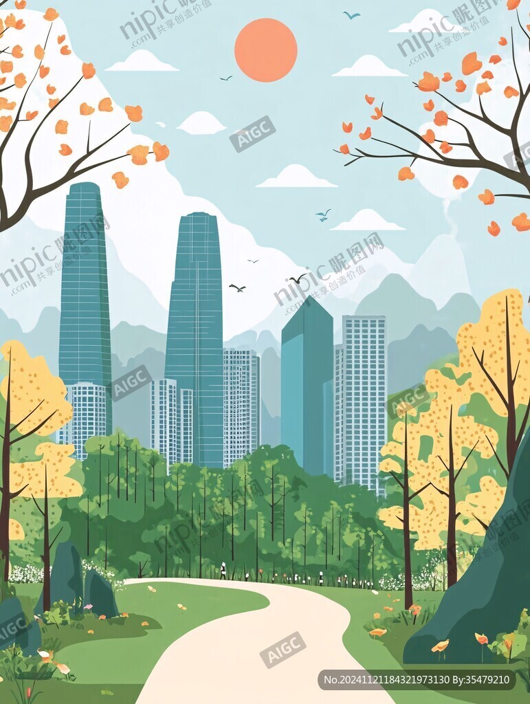 城市园林插画