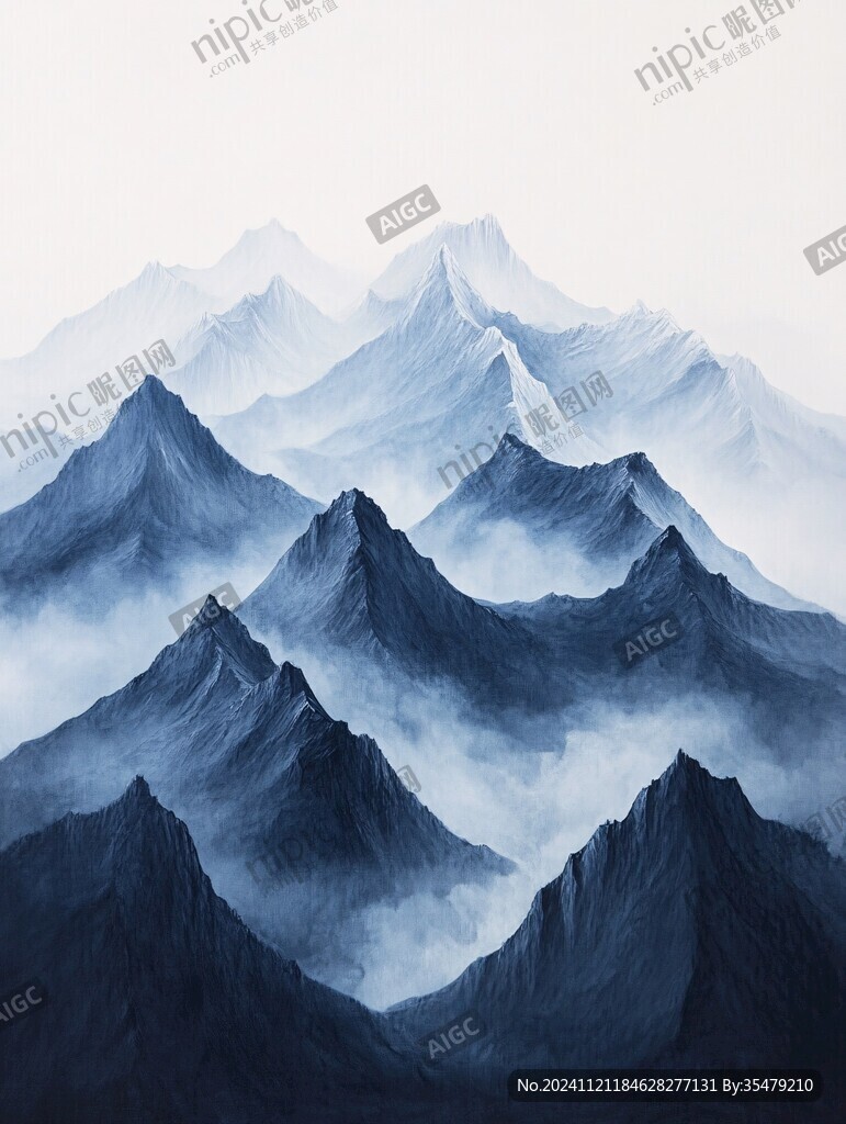 蓝调水墨群山