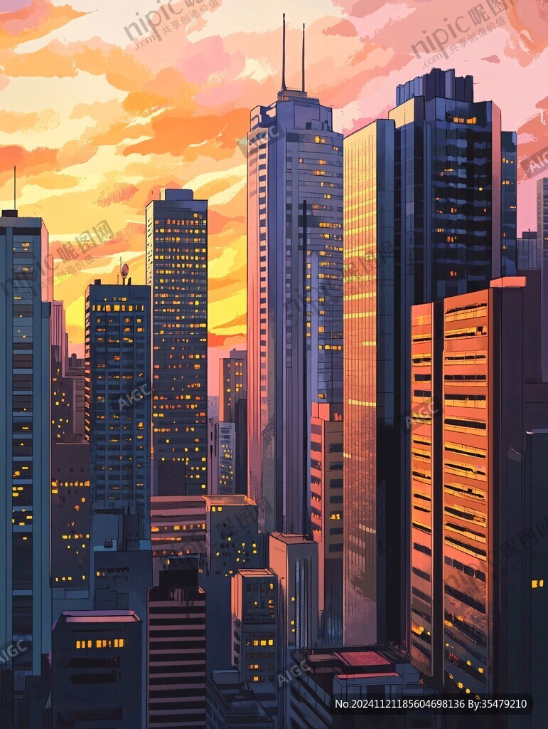 插画城市夕阳