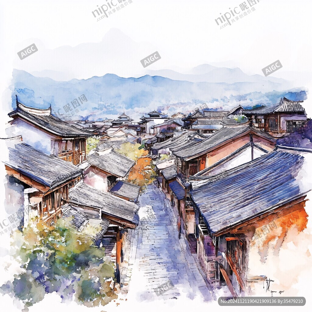 束河古镇插画