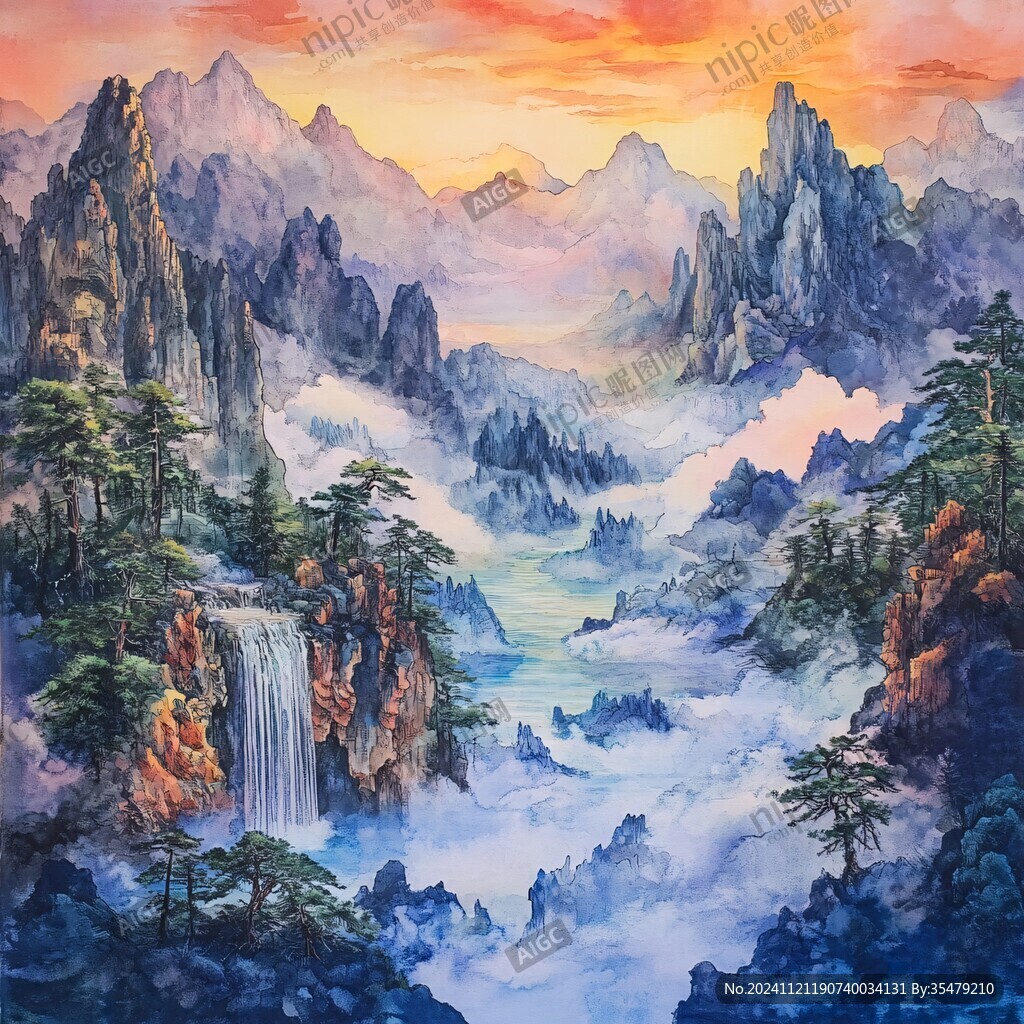 迎客松油画