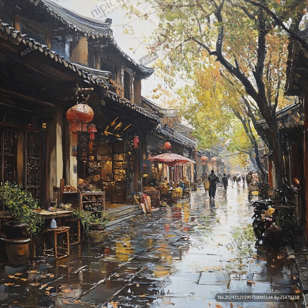 油画古街巷