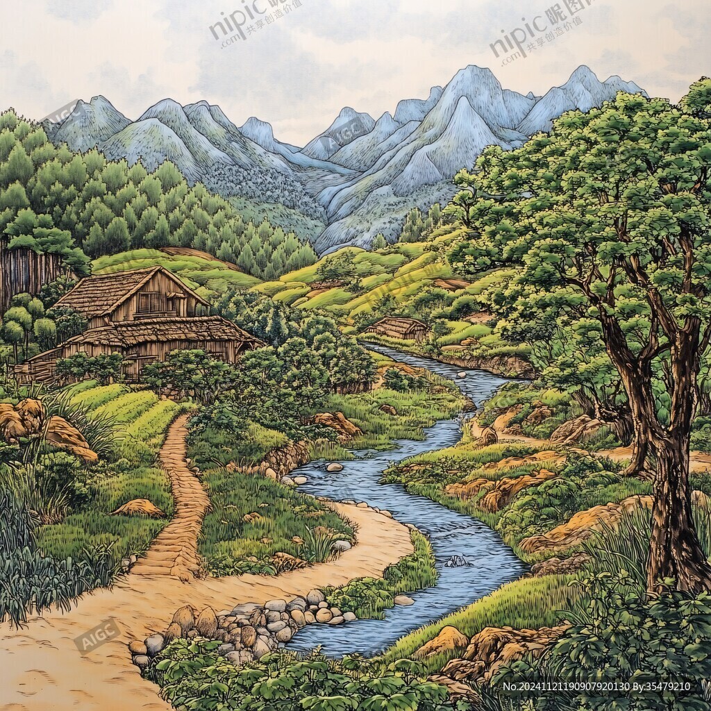 融水县风光插画