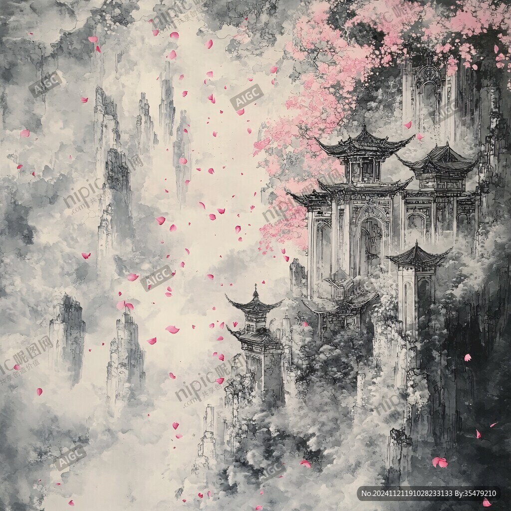 桃花源记古风山水插画