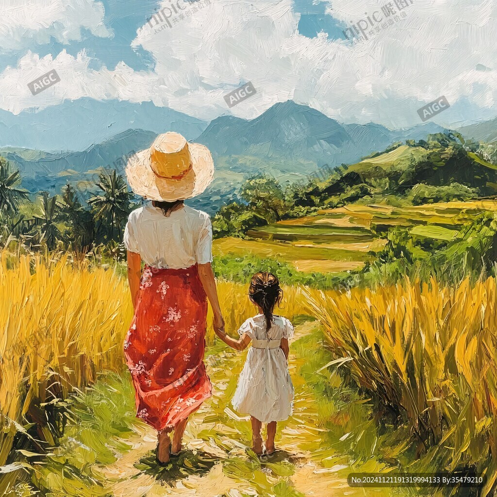 母女俩背影