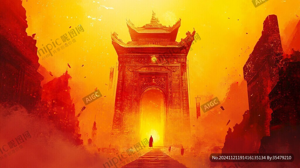 天界晓钟风景插画