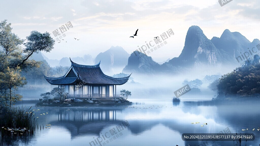 山水楼阁雅致意境风