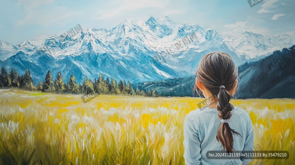 女孩风景画