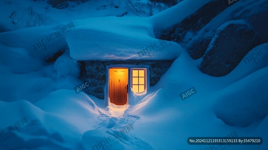 路灯里的雪屋