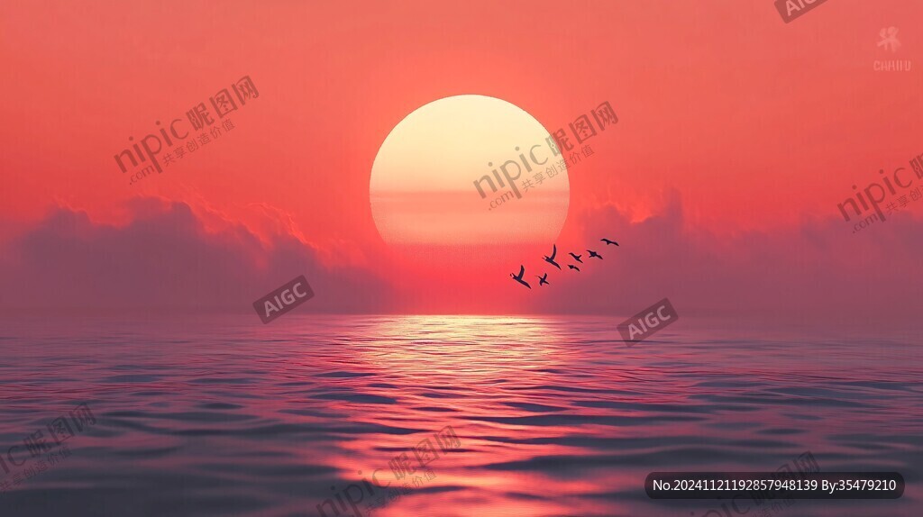 海上落日插画