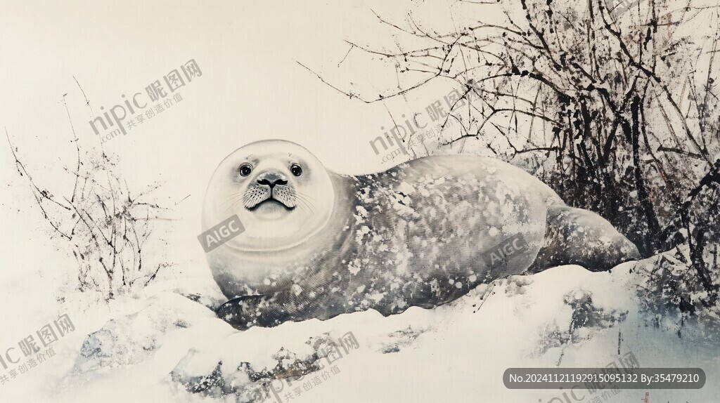 手绘海豹插画