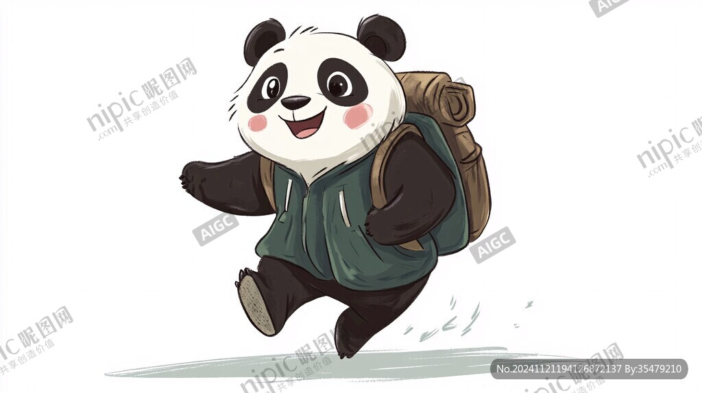 背着书包奔跑的小熊猫