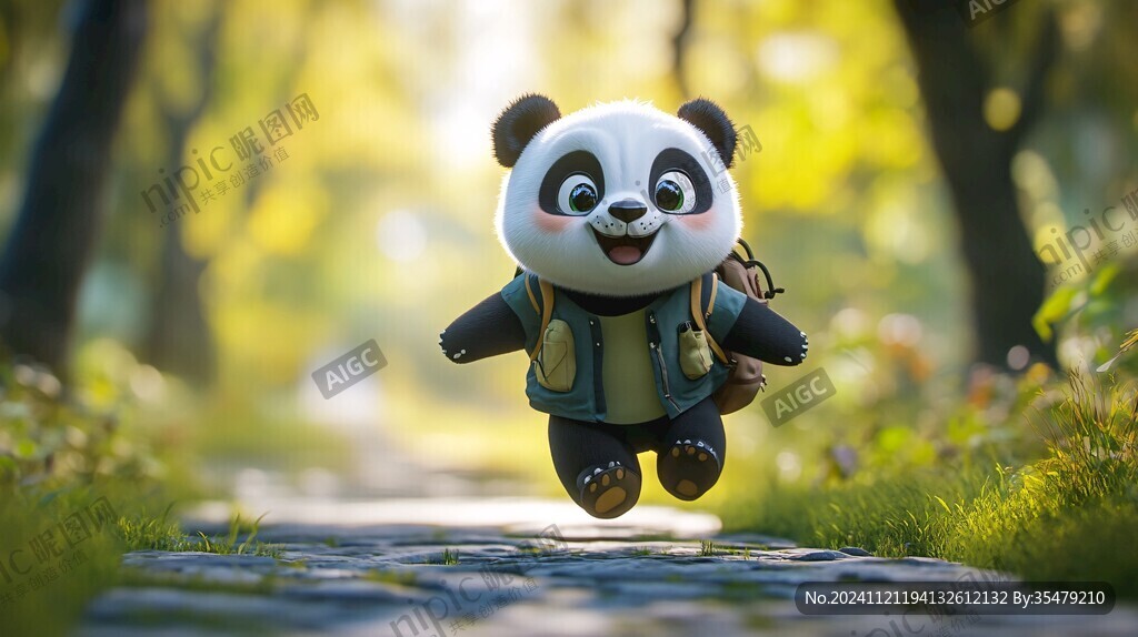 背着书包奔跑的小熊猫