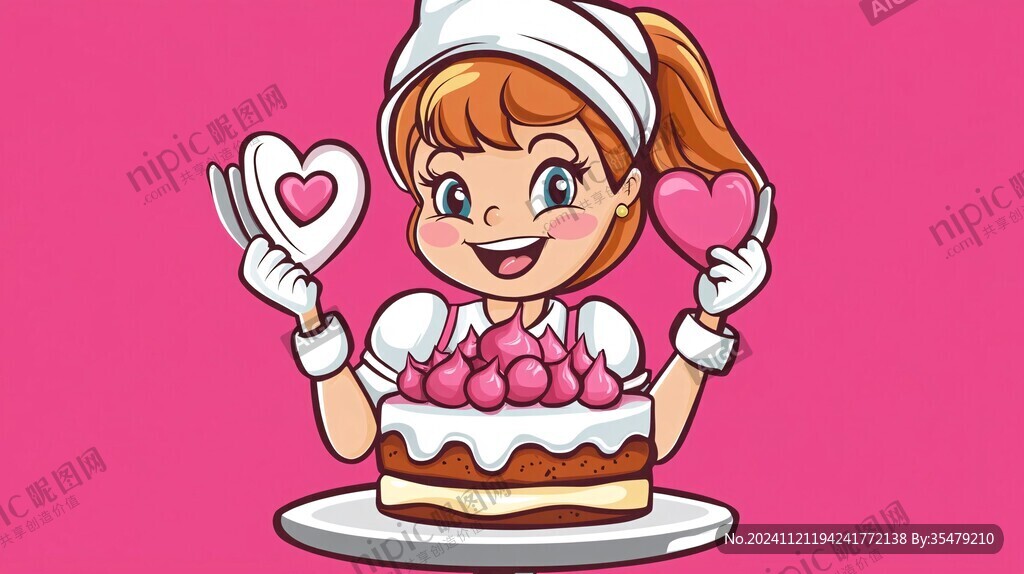 做蛋糕女生插画设计
