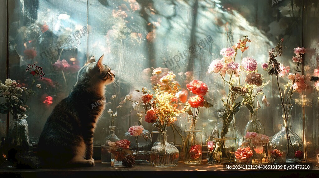 猫咪与鲜花