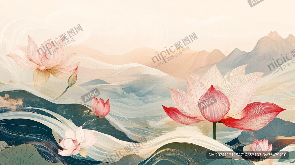 荷花包装插画