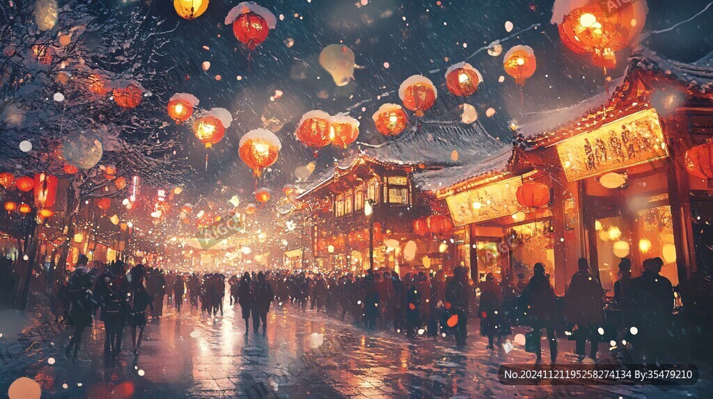 张灯结彩的步行街