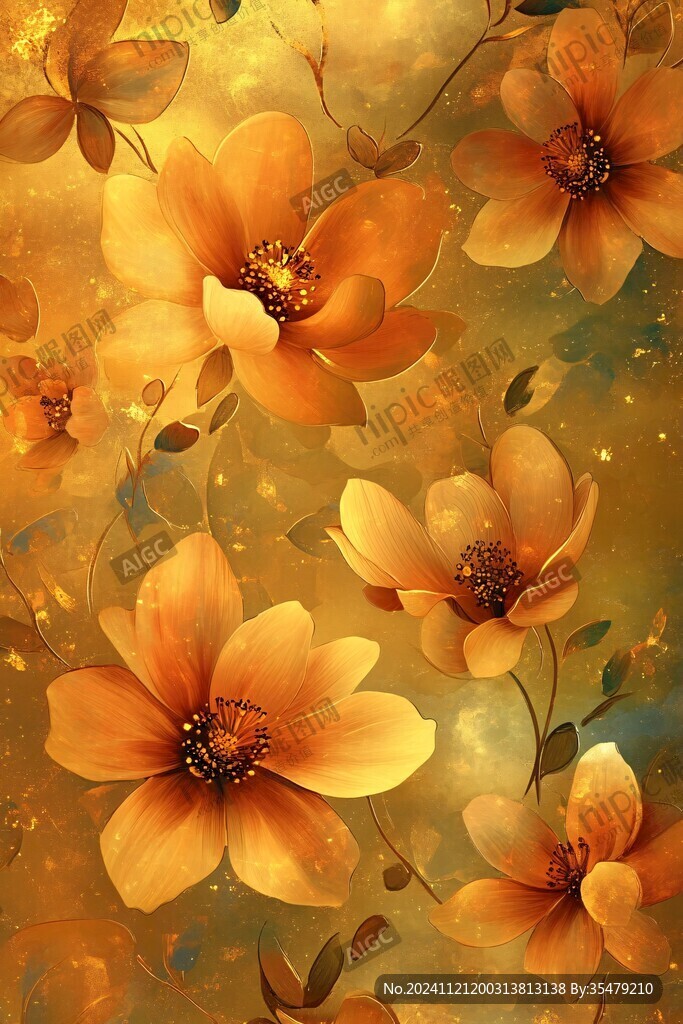 高精手绘黄金拉丝花卉