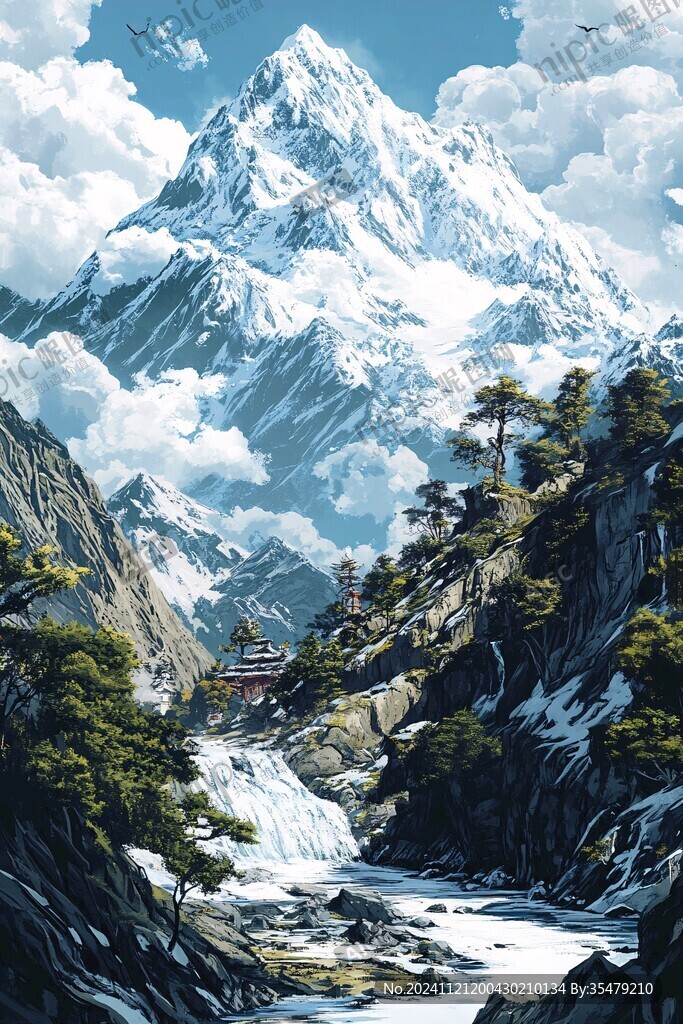 珠穆拉玛峰插画