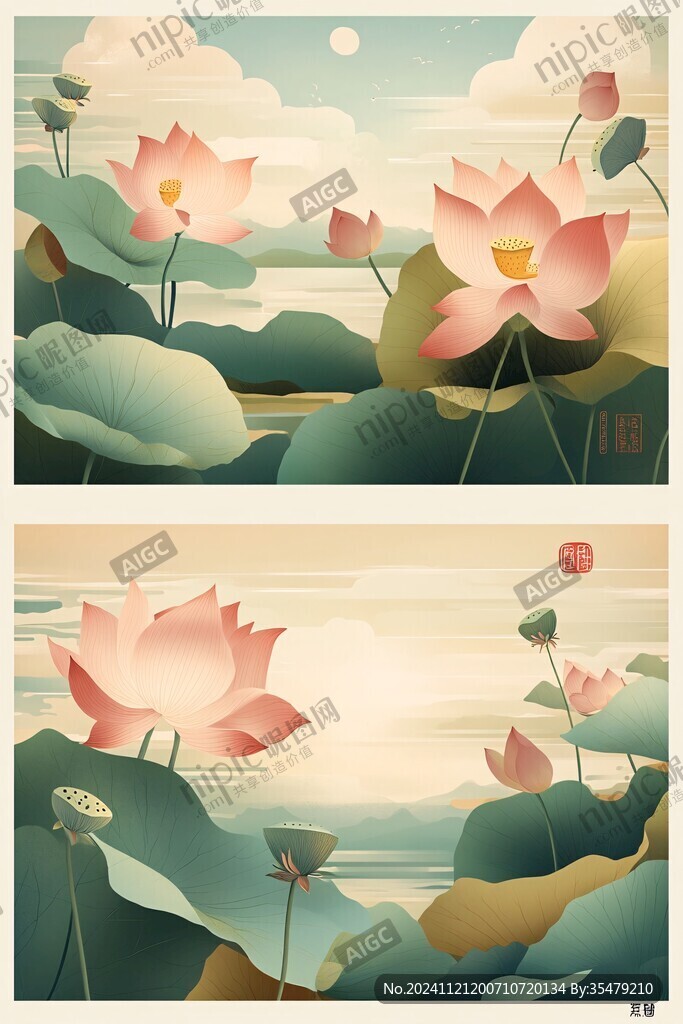 荷花包装插画