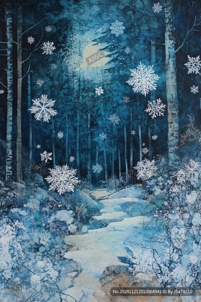 手绘雪夜风景无框画