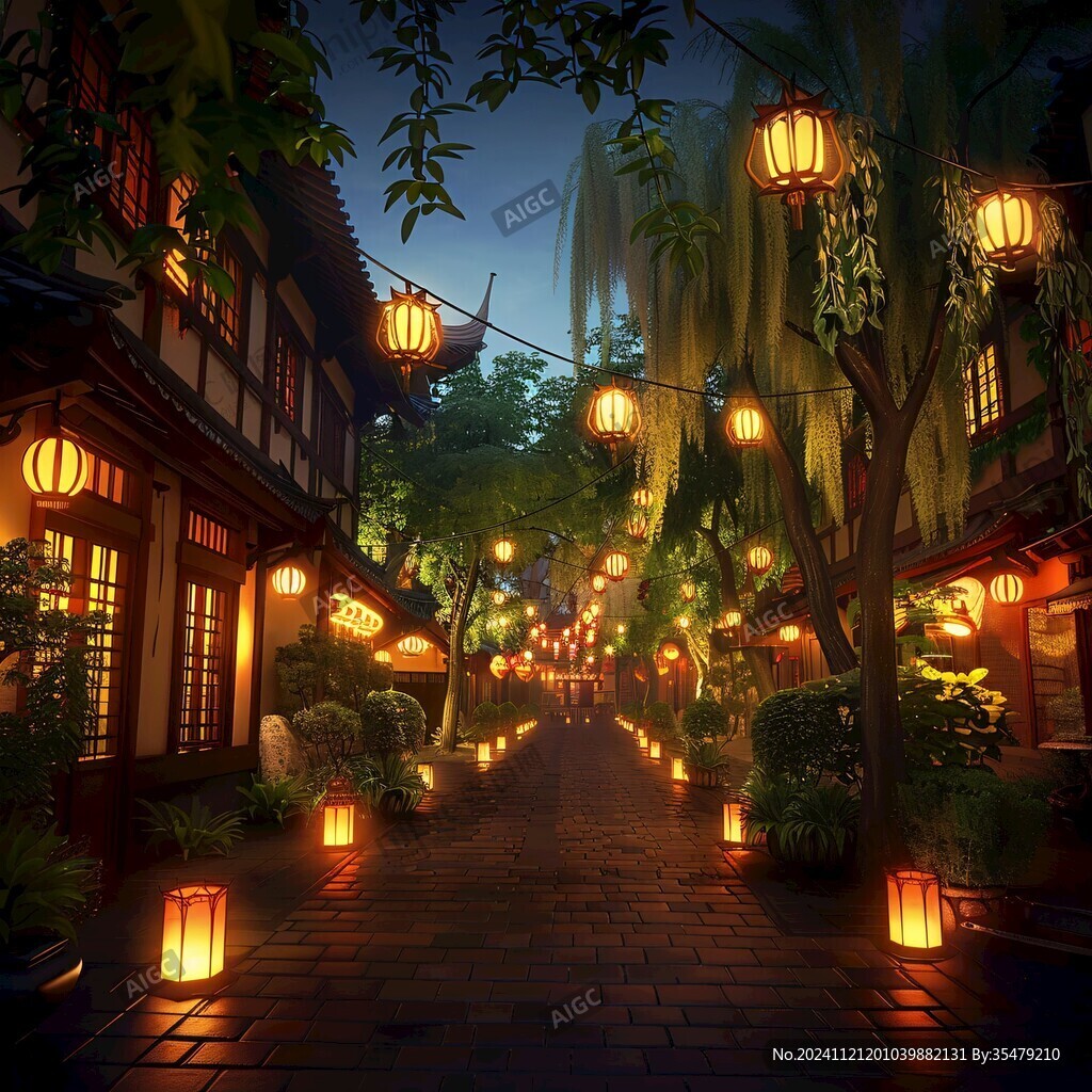 古代街道夜景