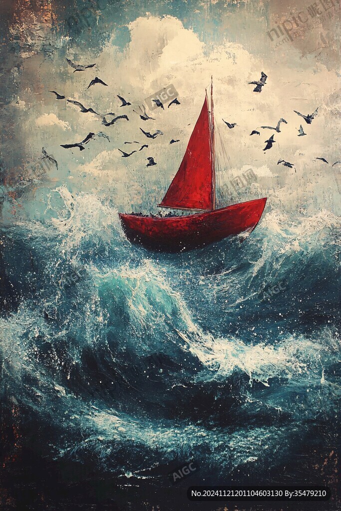 风暴中的帆船风景油画