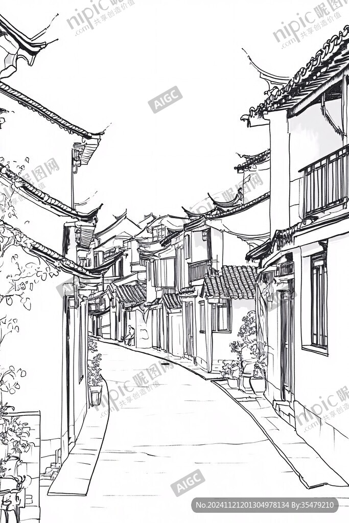 传统街道线稿