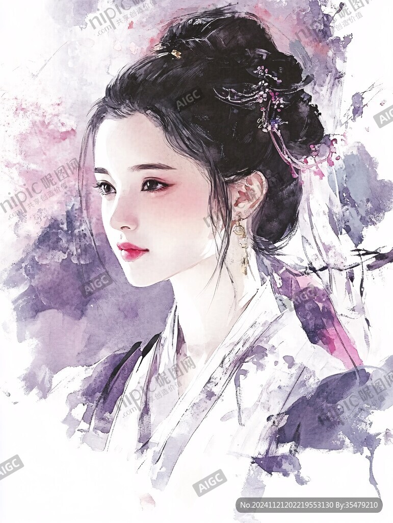 水彩风汉服美女