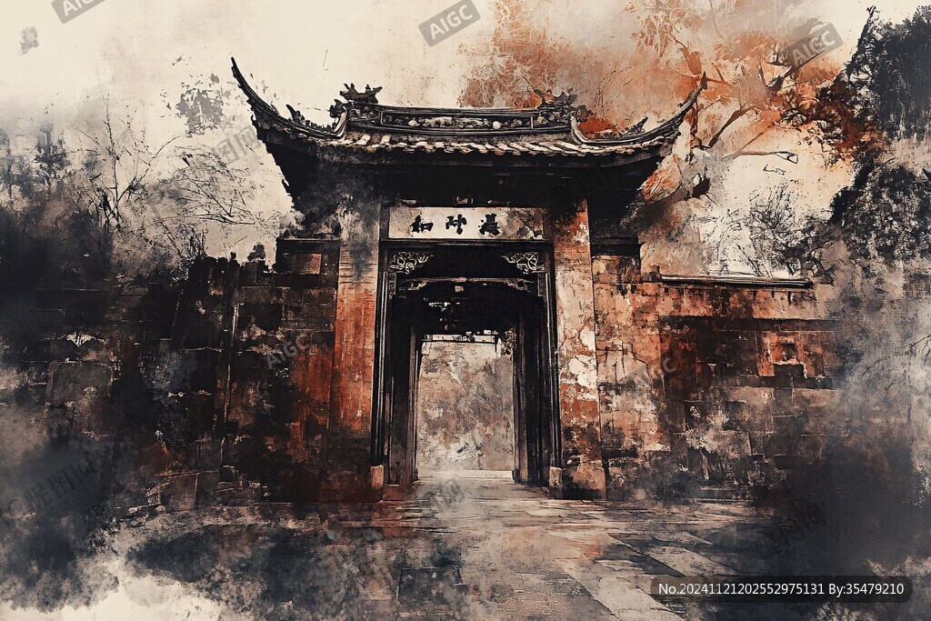 复旦大学水彩水墨山水