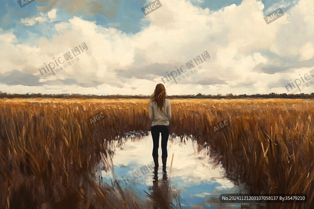 女孩风景画