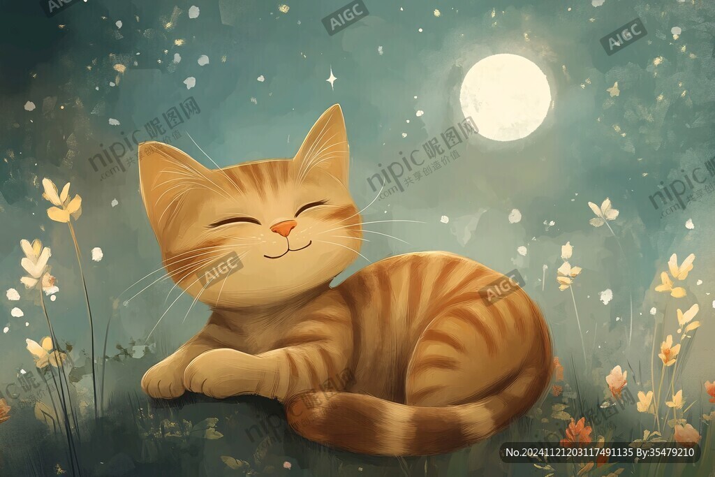 夜晚猫咪插画