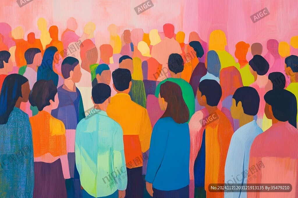 街道上熙熙攘攘的人群插画